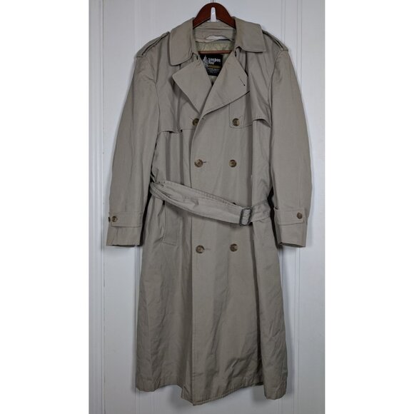 London Fog Trench Coat Men's Sz 42 Reg Tan Khaki Double Breasted Zip Liner Belt - Picture 1 of 5